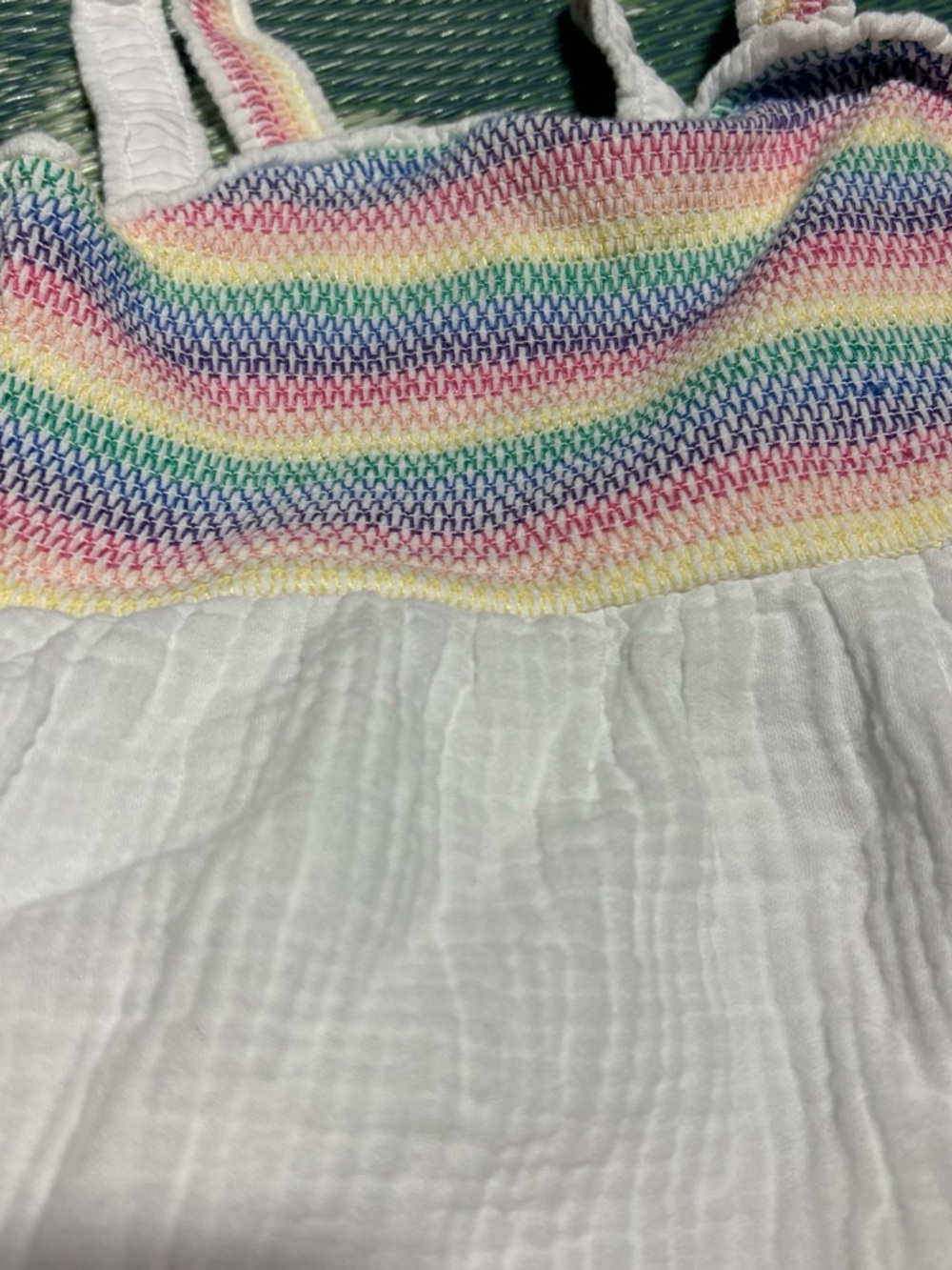 Falls Creek Girls White Sundress with Rainbow Smocked Bodice